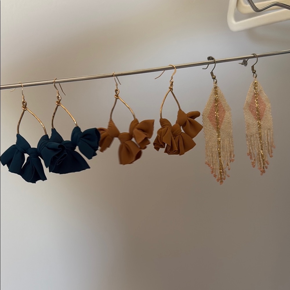Brown and Blue Bow Earrings Set